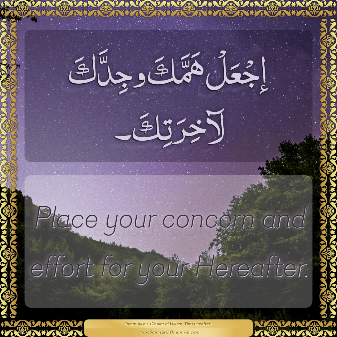 Place your concern and effort for your Hereafter.
